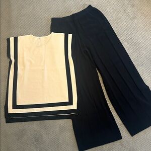 Chic Black and Cream Women's Wide Leg Set Medium